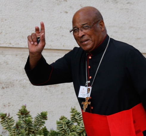 Cardinal Wilfrid F. Napier of Durban, South Africa, arrives for the morning session of the extraordinary Synod of Bishops on the family at the Vatican Oct. 14. (CNS/Paul Haring)